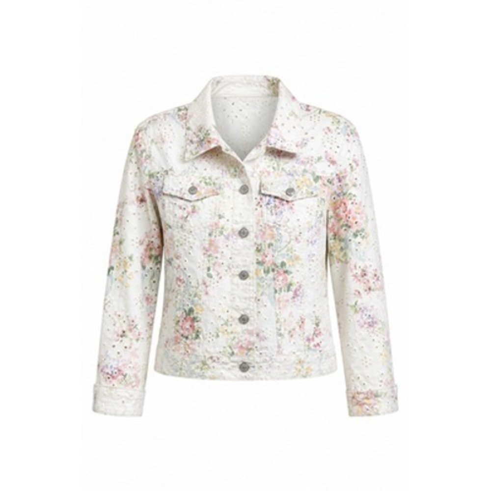 Ivy Jane Eyelet Denim Jacket Women XL White Floral Embroidered Boho Spring